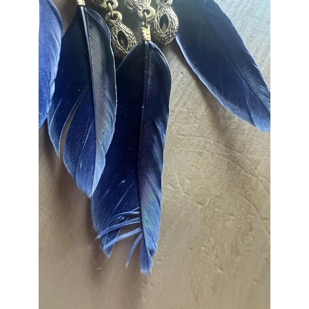 Boho Western Feather Earrings Turquoise Look Stone Chandelier Dangle‎ Cowgirl